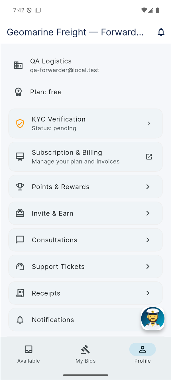 Profile screen