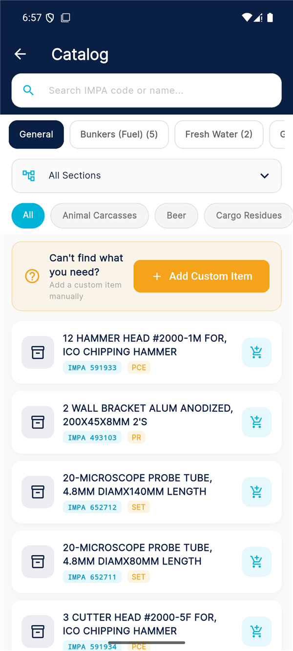 Catalog screen