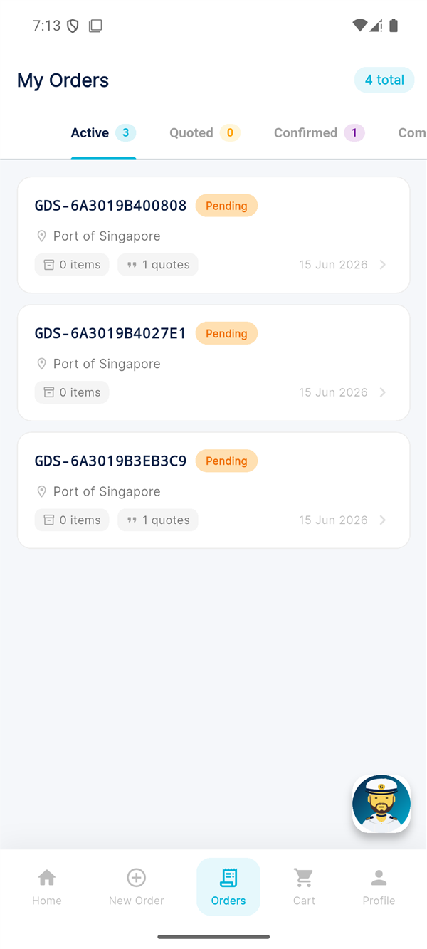 Orders screen