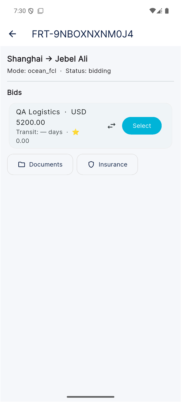 Bids screen