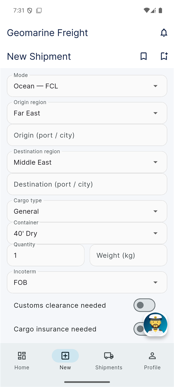Post Route screen