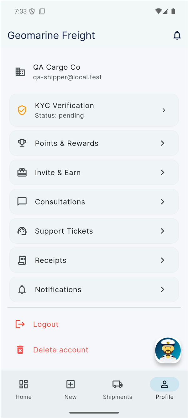 Profile screen