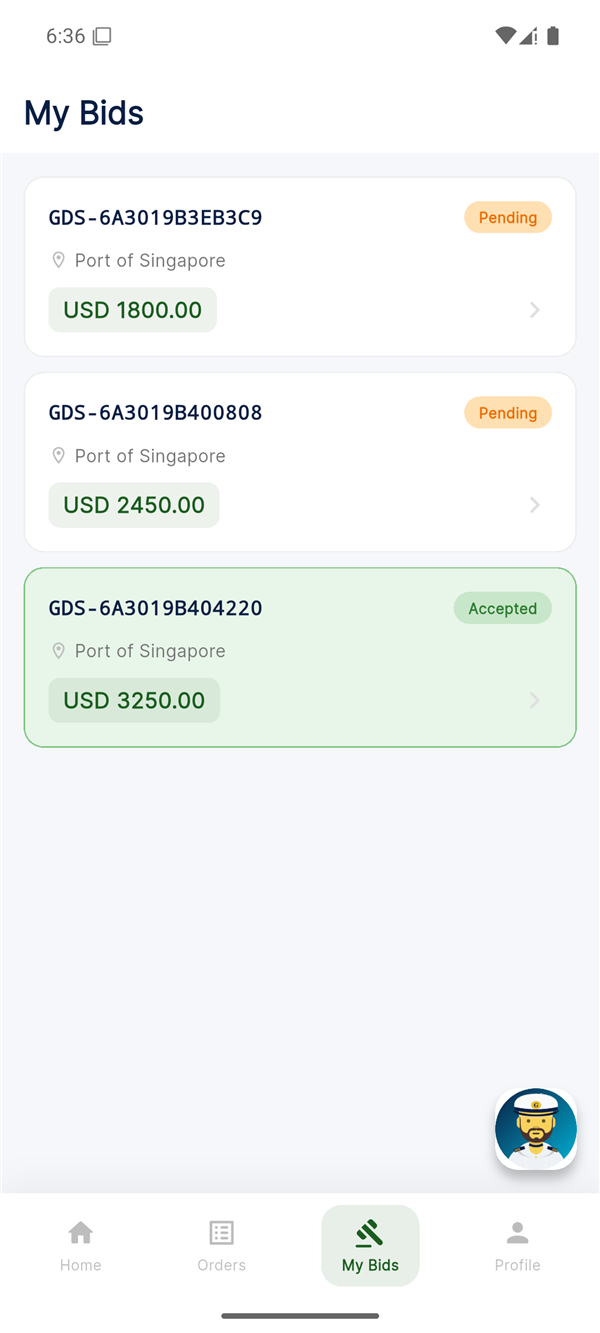 Bids screen