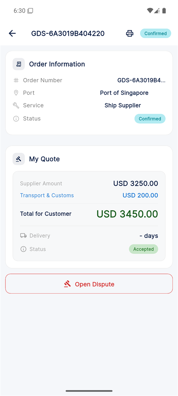 Order Detail screen