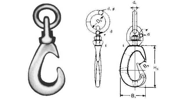 CARGO HOOK WITH SWIVEL, EYE & RING SWL 1TON