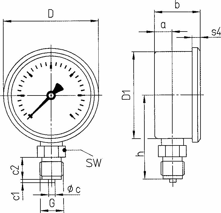 GAUGE PRESSURE GLYCERINE BOTTM, DIRECT -1-1.5BAR 63MM G1/4"