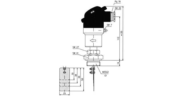 SWITCH LIQUID FLOW PADDLE TYPE, THREAD 1"BSP MALE VH500NI DN25 