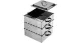 FOOD STEAMER CHINESE S.STEEL, 3 TIERS WITH LID 300MMX300MM