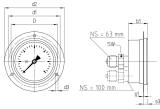 GAUGE PRESSURE W/GLYCERINE, REAR/FRONT -1-1.5BAR 63MM G1/4